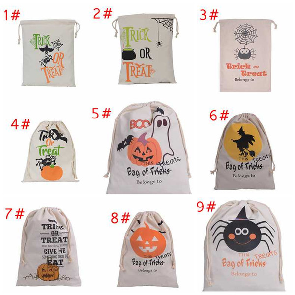 9 styles Halloween Large Canvas bags cotton Drawstring Bag With Pumpkin, devil, spider, Hallowmas Gifts Sack Bags