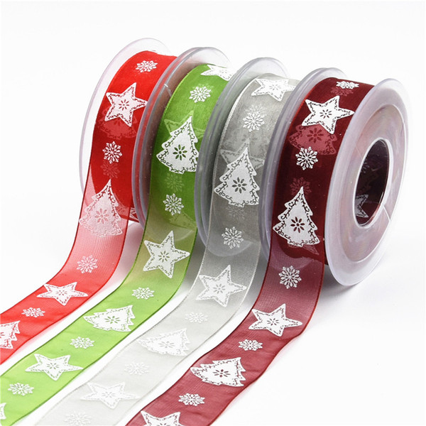 20Meters Printed Organza Ribbon Foam Printing 25mm For Crafts Bow Gift Wrapping Christmas Decoration