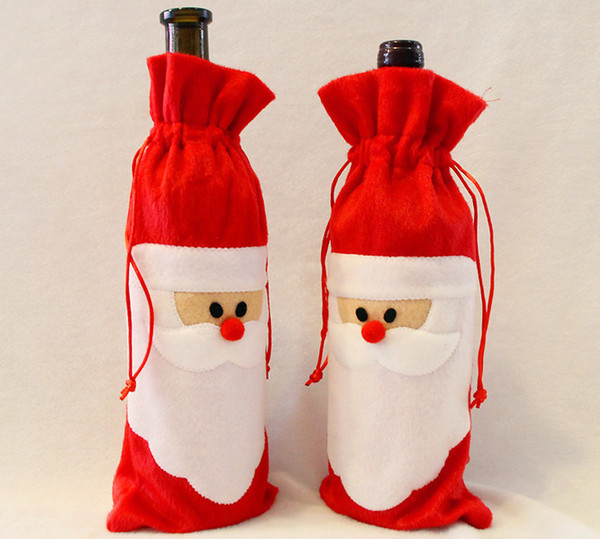 Red Wine Bottle Cover Bags Christmas Dinner Table Decoration Home Party Decors Santa Claus