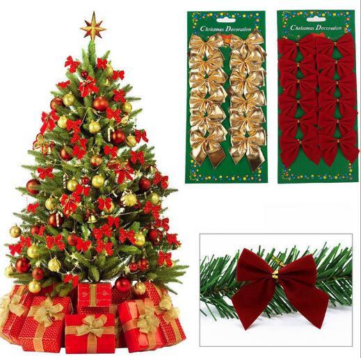 12PCS Pretty Bow Xmas Ornament Christmas Tree Decoration Festival Party Home Bowknots Baubles Baubles New Year Decoration