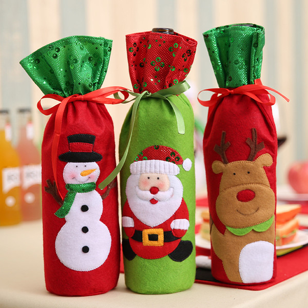 Christmas Wine bottle Bags Santa Claus Wine champagne Gifts Bags Snowman Deer Bottle Cover Xmas Kitchen Gift Christmas Decorations