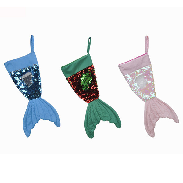 Mermaid Sequins Sock Christmas Stockings Bling Gifts Bag 16 Inch Santa Claus Socks Christmas Decorations Party Supplies