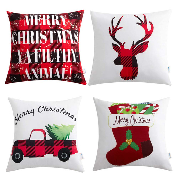 Christmas Holiday Decorations Christmas Cotton Linen Pillow Covers 18 x 18 with Christmas Truck Deer Snowman Santa Claus Pattern Xmas Gifts