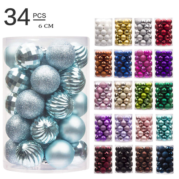 34pcs/lot 60mm Christmas Tree Ball Decoration Party Hanging Ornament Bauble Drop Pendant Xmas decorations for Home Gift