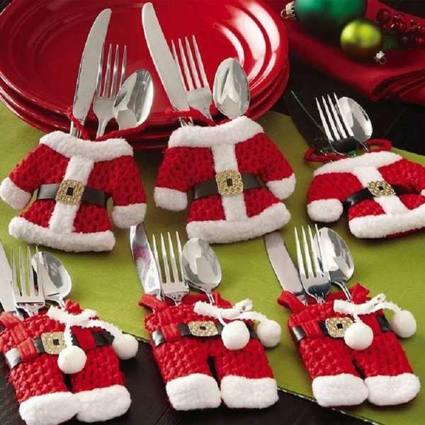 New Year Christmas Decorative Happy Santa Claus Tableware Cutlery Set Christmas Dinner Party Decor Christmas Decorations 6Pcs/Set