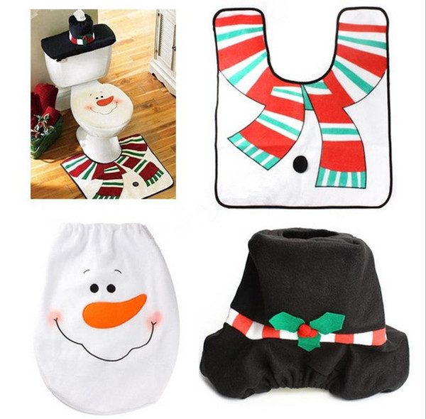 Christmas Decoration Snowman Toilet Cover Seat Cover + Tissue Box+Rug Bathroom Mat Set Christmas Gift Home Adornos navidad free JF-78