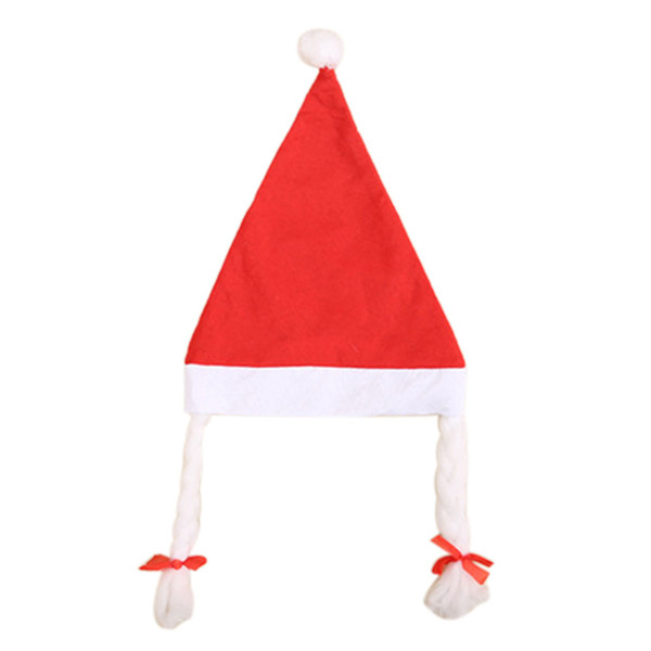 Kids Girls Christmas Hat with Plaits Pigtails Xmas Fancy Dress Decoration