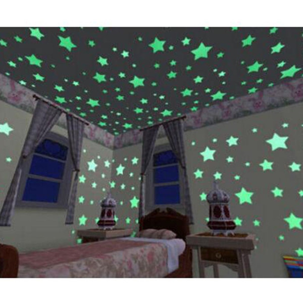 100pcs/bag Wonderful Solid Stars Glow in the Dark 3CM fashionable Kid's Bedroom Corridor Ceiling Fluorescent Wall Sticker Home Decor