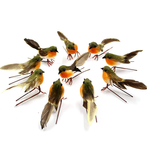 10PCS Very Cute Robin Bird Christmas Tree Decoration Craft Artificial Feather Bird Plants Decor Diy Craft Home Decor Wholesale