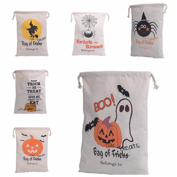 Halloween Candy Gift Sack Treat or Trick Pumpkin Printed Bat Canvas Bag Children Party Festival Drawstring Bag 9styles