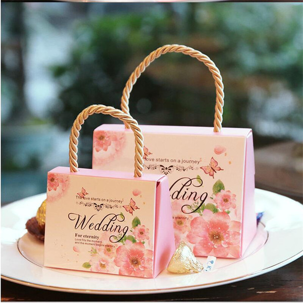 Wedding Candy Box Romantic Kraft Gift Box Hand Bag Wedding Favors and Gifts Bag Party Supplies Sweet Bag 095