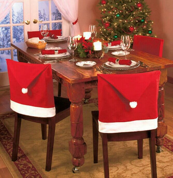 6pcs/lot Christmas Chair Covers Santa Clause Red Hat for Dinner Decor Home Decorations Ornaments Supplies Dinner Table Party Decoration