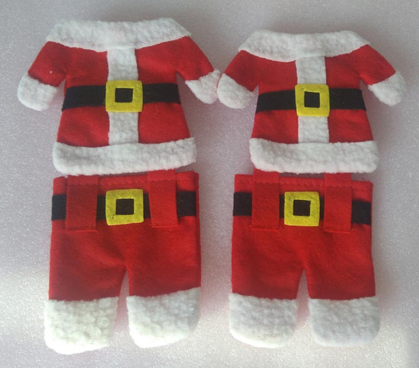 Santa Suit Christmas Silverware Holder Pockets Pants + Jacket 2015 new Christmas Tableware bag toys B001