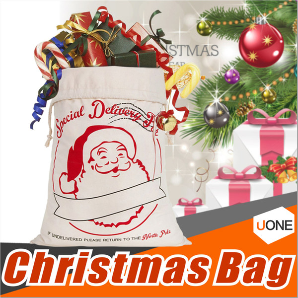 2017 New West Christmas Gift Bags Large Organic Heavy Canvas Bag Santa Sack Drawstring Bag With Reindeers Santa Claus Sack Bags for kids