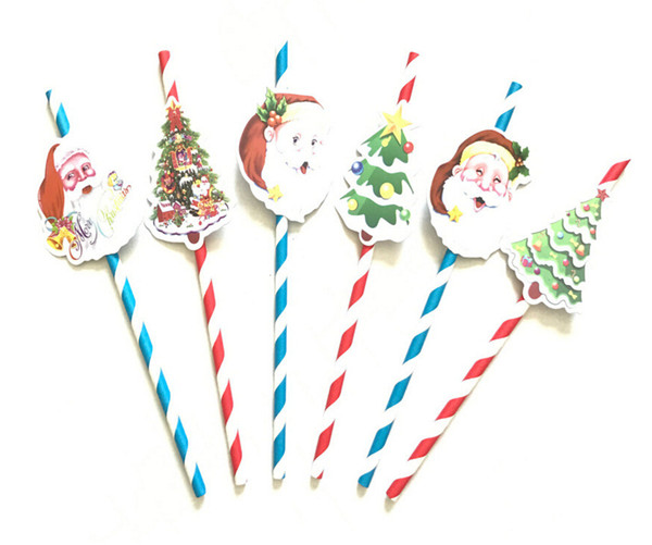 Santa Claus Christmas tree shape paper card straws Christmas party decoration suction pipe fittings Decorative props various styles