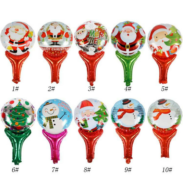 Christmas Balloon Hand Sticks Cute Cartoon Santa Claus Snowman Aluminum foil balloon Children Gifts Party decoration