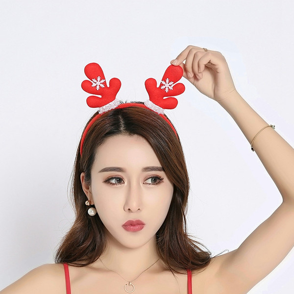 Girls Cute Chrismas Decorations Red Deer Horn Headband Snowflake Pattern Chirismas Hoop Buckle Cosplay Party Festival Supplies CHB2