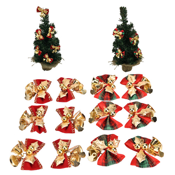 6Pcs Christmas Cute Bow Tree Hanging Decoration Xmas Bowknot Ornament metal Red bell christmas 4*4cm