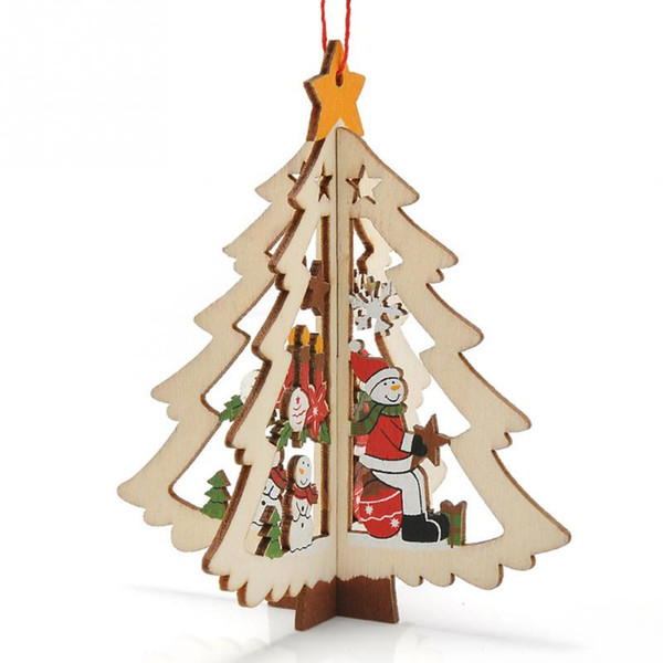 Christmas Gift Ornament Table Desk Decoration Cartoon Xmas tree / Bell / Star Style Wooden Christmas Tree Decoration