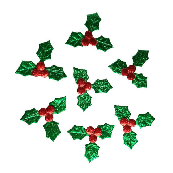 500pcs Green Leaves Red Berries Applique Merry Christmas Ornament Gift Box Accessory Diy Craft Natal Home Decoration New Year