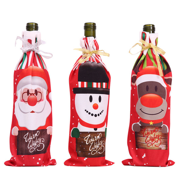 Christmas Decor For Home Xmas Wine Bottle Bag Cover Santa Claus Deer Bottle Clothes Kitchen Decoration New Year Navided