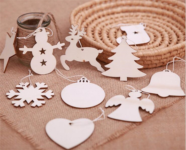 10 styles Wooden Tags Christmas Balls Snowflake Xmas Tree Socks Snowman Shape Xmas Decorations Art Craft Ornaments G307