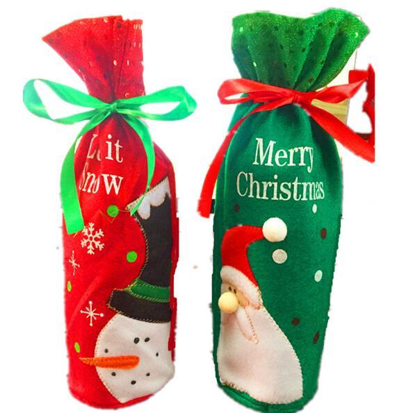 Hot Wine Bottle Sleeve 2 styles Christmas Indoor Decoration Christmas Cute Gift Cartoon Santa Claus Snowman (12pcs/lot)