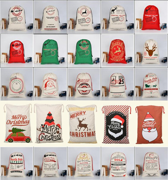 Christmas Decorations Santa Sacks Monogrammable Christmas Gift Bags Large Drawstring Bag Santa Claus Deer 25 Designs Bulk Stock 30pcs YW244