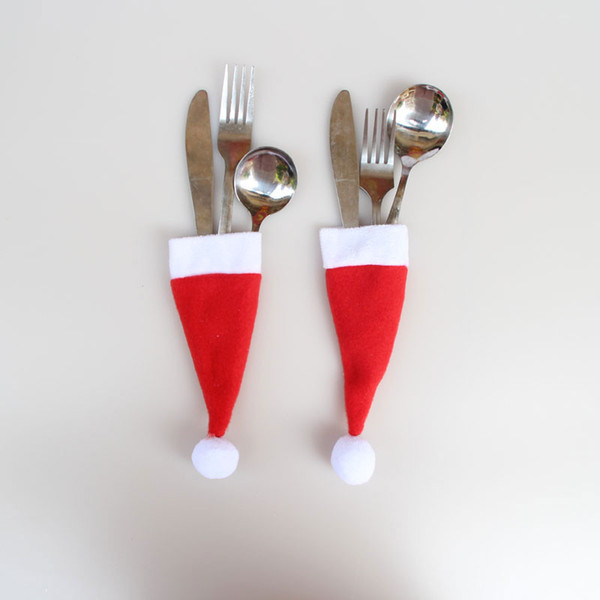 10 pcs/lot Mini Christmas hat cutlery cover Christmas decorations products Holiday party New Year gifts toys Free shipping