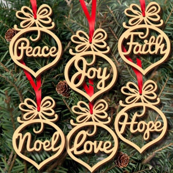 Christmas letter wood Heart Bubble pattern Ornament Christmas Tree Decorations Home Festival Ornaments Hanging Gift 6 pcs/bag LX3977