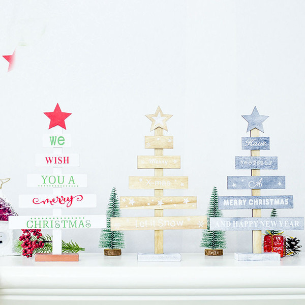 WE Wish You A Merry Christmas Sign christmas tree wooden stand Desktop Ornaments Xmas Party Decor