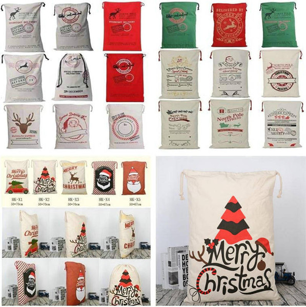 2018 Christmas Gift Bags Decorations Creative Santa Bag Claus Deer Drawstring Canvas Santa Sacks Bags Extra Large Size 27 Styles 100pcs