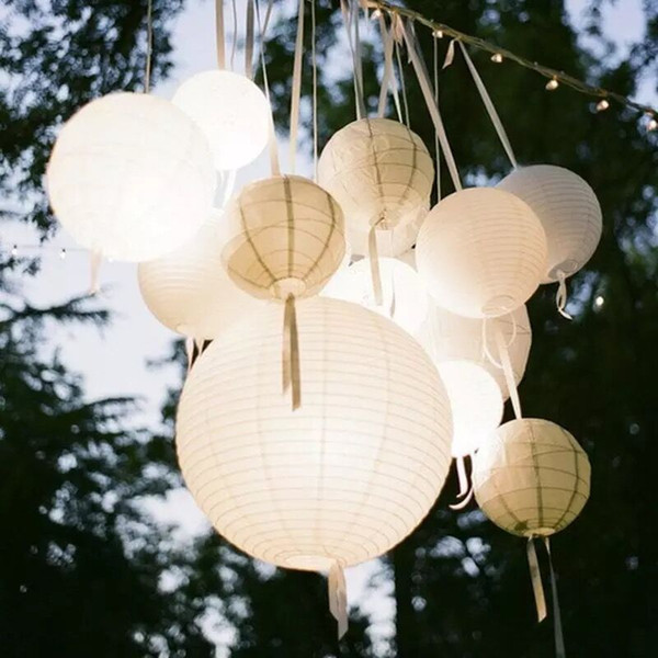 30pcs/Lot Mixed Size (20cm,30cm,35cm,40cm) White Paper Lanterns Chinese Paper Ball Lampions For Wedding Party Decoration New