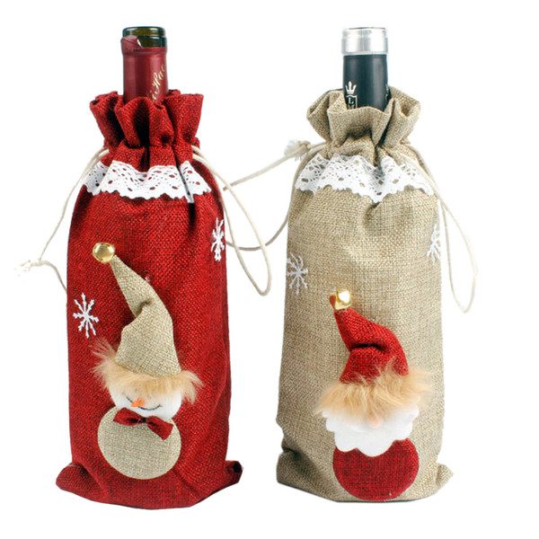 1PC Wine Bottle Cover Red Christmas Home Decoration For 2019 Navidad Ornament Gift bag Christmas Party Table Decoration Suppies