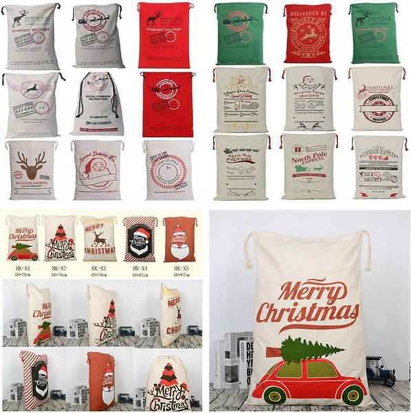 2018 Christmas Gift Bags Decorations Creative Santa Bag Claus Deer 27 Styles Drawstring Canvas Santa Sacks Bags Extra Large Size 15pcs