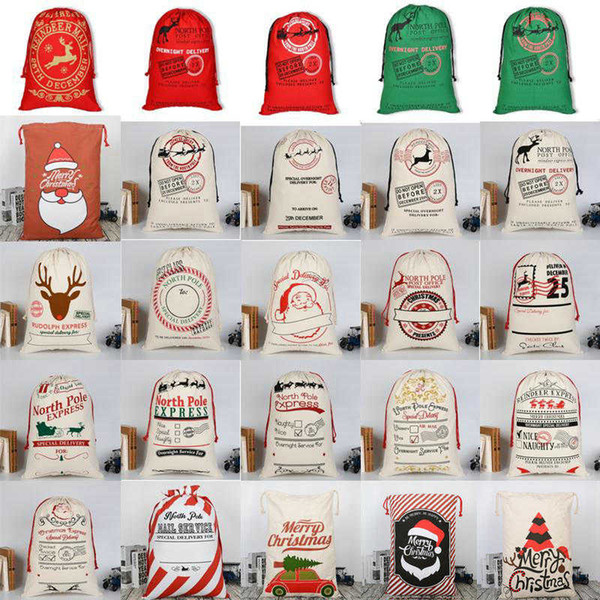 2018 Christmas Gift Bags Decorations Creative Santa Bag Claus Deer Drawstring Canvas Santa Sacks Bags Extra Large Size 27 Styles 50pcs