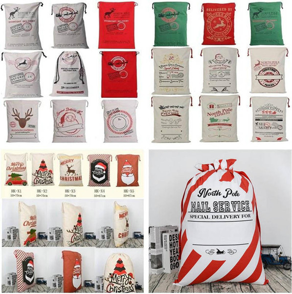 27 Styles Christmas Gift Bags Large Organic Heavy Canvas Bag Santa Sack Drawstring Bag With Reindeers Santa Claus Sack Bags for kids 10pcs