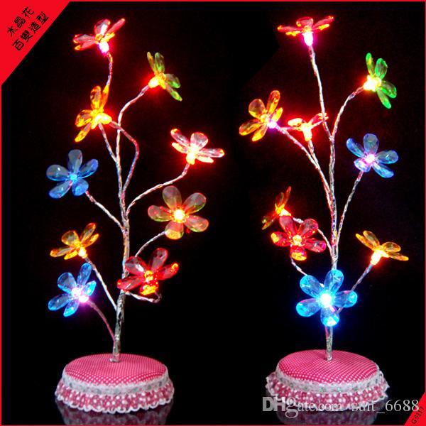 free shipping factory selling Hot Crystal Light colorful crystal flower orchid tree USB battery dual luminous blue warm nightlights