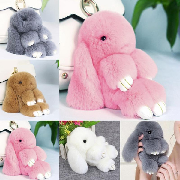 2017 Cute Fluffy Bunny Keychain Women Trinket Rabbit Key Ring Hare Pompom Dolls Toy Car Key Holder Animal Steering-wheel Pendant