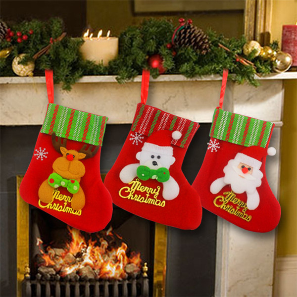 Wholesale Small Christmas Stocking Christmas Gift Stocking Christmas Reindeer Snowman Santa Clause Stocking Festival Party Supplies