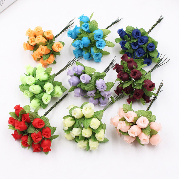 12Pcs/lot Silk Artificial Flowers Mini Rose Bouquet Wedding Home Decoration Craft Card Gift DIY Wreath Scrapbooking High Quality