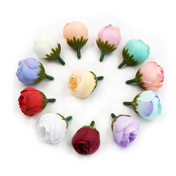 10Pcs Silk Mini Tea Bud Rose Artificial Flowers for Wedding Home Decoration DIY Handmade Wreath Scrapbook Craft Gifts Box Decor