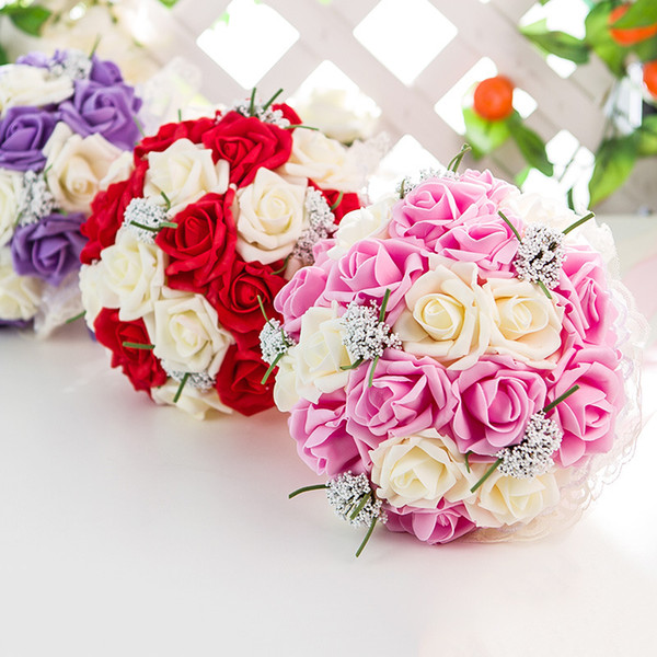 3 Colors 25*30cm Wedding Bridal Bouquet Holding Bouquet Artificial Rose Flower Foam Flower For Wedding Bride Decorations Props