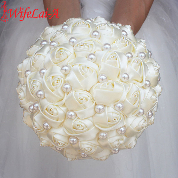 Wifelai-a Pure Color Ivory Bridal Cream Satin Rose Artificial Flowers Wedding Bouquet De Novia On Sale W322-2 C19041701