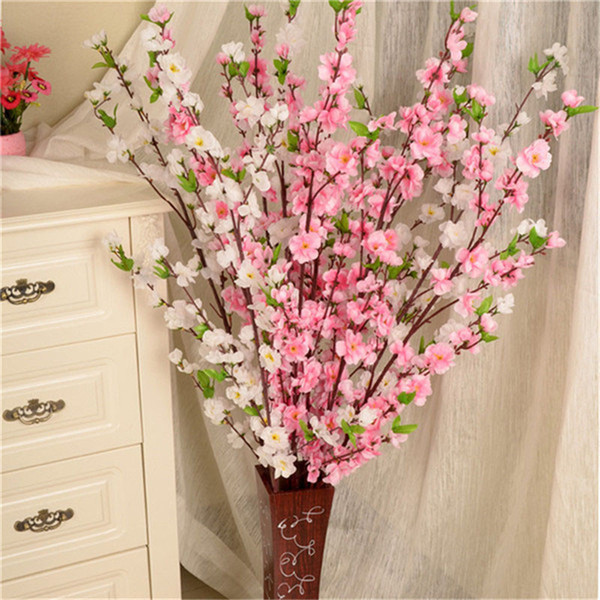 Artificial Cherry Spring Plum Peach Blossom Branch Silk Flower Home Wedding Decorative Flowers Plastic Peach Bouquet 65CM P0.21 C18112601