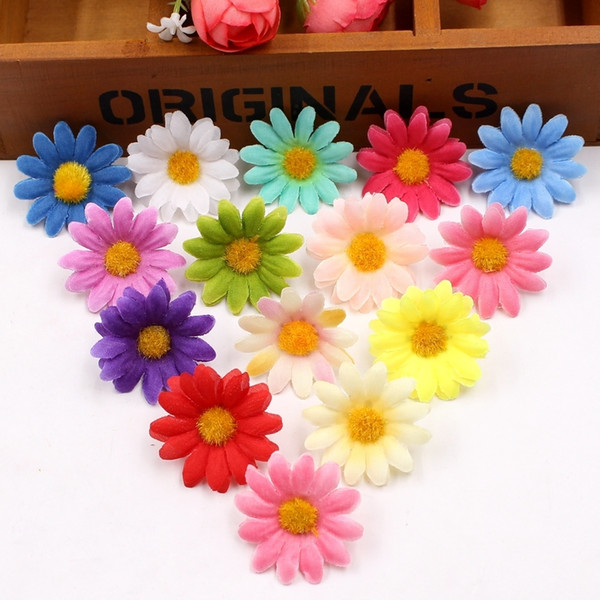 Small Silk Sunflower Handmake Artificial Head Wedding Decoration Diy Wreath Gift Box Scrapbooking Craft Fake Flower C19041701