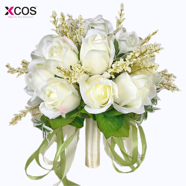 Bridal High Quality Ivory Rose Throw Wedding 18 Flowers Bridesmaid Bouquet C19041701