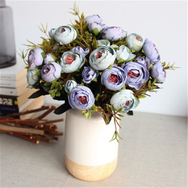 10pcs/lot European Style 6 Heads Rose Flower Fake Silk Single Real Touch Artifical Flowers Wedding Home Party Decorative Flowers H201