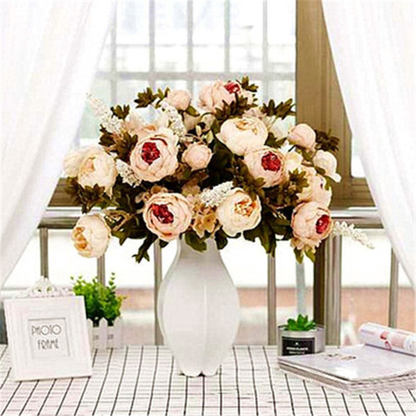 13 Head European-style Core Peony Flower Living Room Home Table Decoration Flower Real Touch Silk Artificial Flower Wedding Decoration