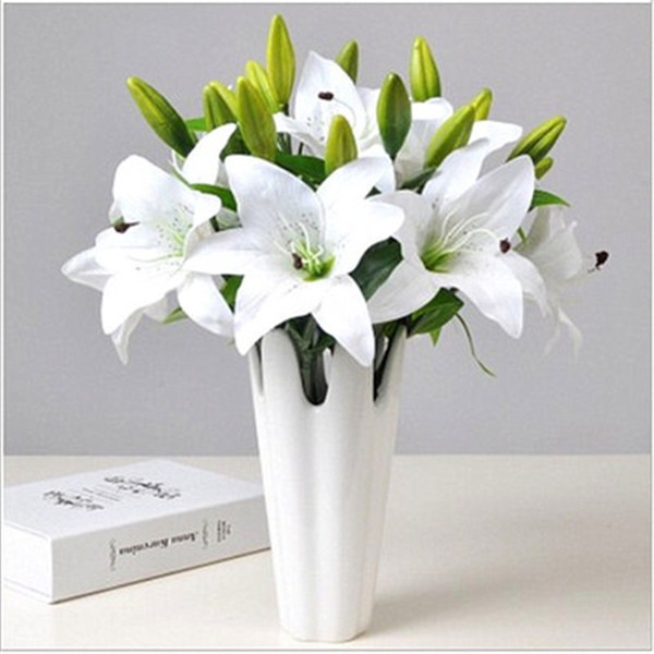 Wedding Decoration Artificial lily Fake PU Flower for Bedding Room High Quality Festival Party Supplies Decorative Flower Bouquet H175